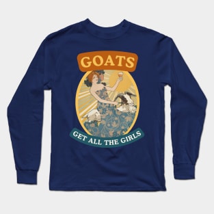 Goats Get All The Girls (Greatest of All Time) Funny Weird Quote Art Nouveau Style (Teal) Long Sleeve T-Shirt